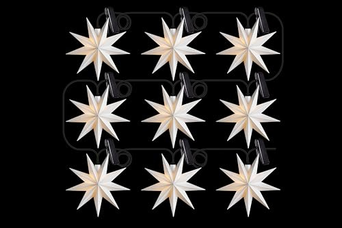 Sterntaler Sternenkette | Weihnachtsstern Kette | 9 Zacker | 9 Sterne | Weiß | 11,5cm | Innen und Außen | LED | Netzstecker | mit Timer