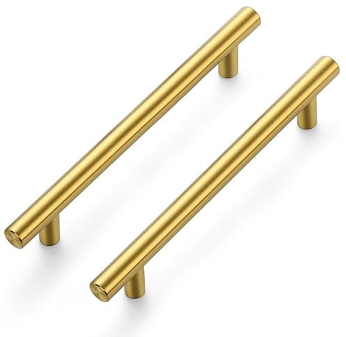 Ravinte 10 Stück Gold Möbelgriffe T Bar Griffe für Küchenschränke 128mm Lochzentrum Schrankgriffe Griffe Rostfreier Edelstahl Möbel Türgriffe