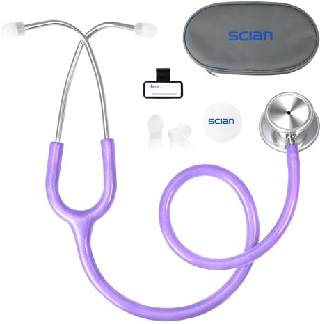 SCIAN Stethoscope Dual Head for Nurses,Doctors,Med Students, Classic Stainless Steel Stethoscope Home Diagnostics Medical Supplies with Carrying Bag, Pearlescent Purple