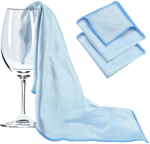 GlasFlength 3-delad mikrofiberglasduk, rengöringsglasögon rektangulär glasduk plyschfri handduk mikrofiber hårhandduk 50 x 40 cm handduk för spegel kök bil, blå