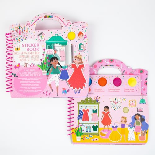 Avenir Pretend Play Toys for Toddler Girls 2-4 | Princess Dress-Up Busy Book w/ 250+ Reusable Stickers & Safe Face Paint | 3D Pop-Up Travel Activity, Airplane/Church/Car Gift