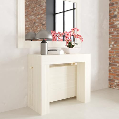 VE.CA - Tavolo Allungabile Kilika, Made in Italy - Console Allungabile con Porta Prolunghe fino a 3 Metri, 14 Posti - Arredo Moderno da Sala da Pranzo, Salvaspazio 90x40x77 (Bianco Larice, 14 Posti)