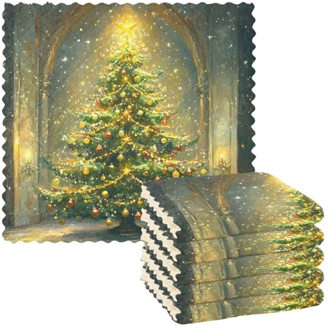 Microfibre Cleaning Cloths Christmas Golden Xmas Tree Reusable Dish Cloths for Washing Up 6 Pack Swedish Dishcloth Microfibre Cleaning Towels Washable Duster Rags Cloth Home