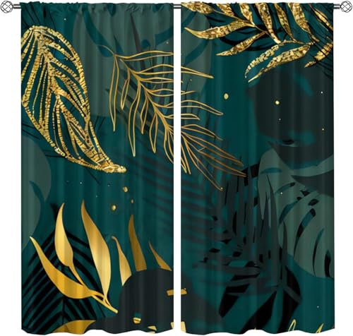 Kinder Verdunkelungsvorhänge 280X180 cm (B + H) Pflanzenblätter 3D Polyester Ösen Vorhang, Für Wohnzimmer Schlafzimmer Blickdicht Schallschutzvorhänge 2Er Set 2X -Esszimmervorhang -136159370