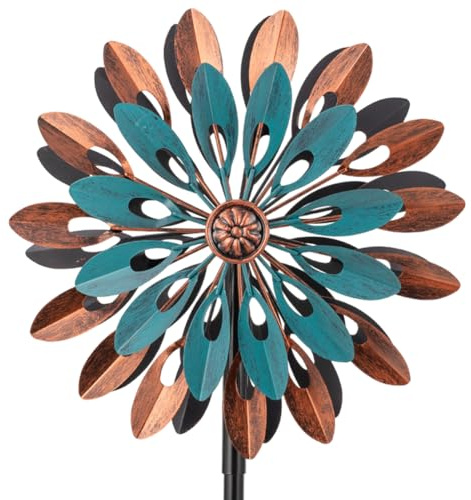 VEWOGARDEN 360° Outdoor Metal Wind Spinners Kinetic Wind Sculptures & Spinners for Yard Garden Lawn Patio Decorations, Blue & Bronze