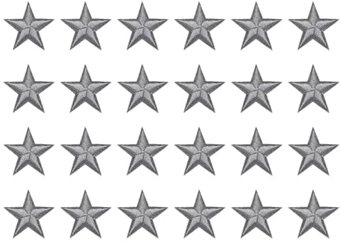 QUARKZMAN 24 Stück Sterne Patches zum Aufbügeln, 2.9cm Flicken zum Aufbügeln,Bestickte Aufnäher zum Bügelflicken für Hut Jacke Jeans Rucksäcke DIY Dekoration(Grau)