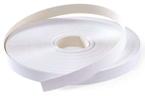 FAKILO Nastro per bordi in PVC, 22 mm x 30 m, bianco con adesivo a caldo, pre-incollato, da applicare con ferro da stiro, per riparazioni di armadi in compensato e restauro di mobili
