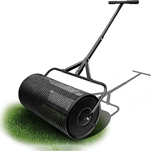 QLSABIA Spandiconcime per Compost, spandiconcime da 27x12,5 Pollici, Rullo per Torba da Prato e Giardino con chiavistelli Laterali, Cestino in Rete di Acciaio Rivestito per spargere Letame, terriccio