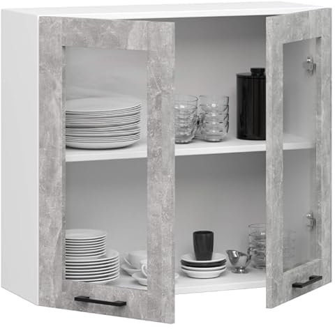 BDW - Armadio da cucina sospeso Oliwia W Bianco/Cemento 80x30,5x72cm - Pensile da cucina - Armadio a muro - Contenitore - Vaiselle