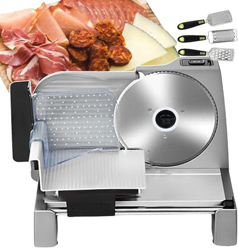 LLHTTDMBDFC Cortafiambres, Cortadora De Fiambre, Cortadora de Alimentos for Uso doméstico, máquina cortadora de Carne con Espesor Ajustable de 0-15mm for Queso, Verduras, jamón, Pan, Queso