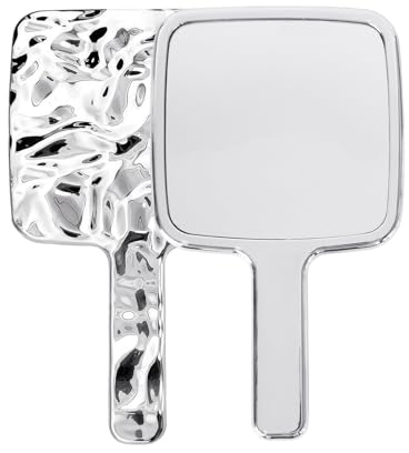 Specchio a Mano con Manico, Specchio Portatile Professionale, Specchia da Barbiere con Maniglia Ergonomica, Specchietto per Dentista, Perfetto per Trucco, Viaggi e Rasatura (Argento) (1, Rettangolare)
