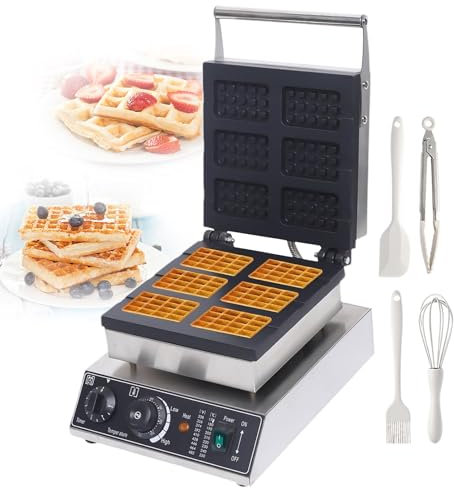 pealiritansemen Waflera | Placas De Calentamiento Dobles Comerciales, Temporizador Y Temperatura Ajustables (0-5 Min/50-300 °C), para Cafeterías/Desayuno En Casa + Herramientas para Hornear,6-Slice