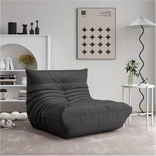 Togo Kamin Loungesessel, weiches Wildleder, Premium-Schaumstoff, faule Boden-Sofa, Couch, Eck-Sitzsack, brauner Armlehnensessel für Wohnzimmer, Salon, Büro (schwarz)
