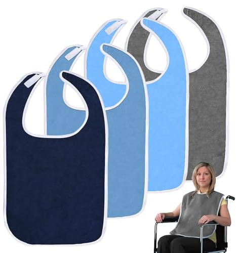 NEUSID 4 Stück Lätzchen für Erwachsene, Latz für Senioren Mehrweg Waschbar Verstellbare Unisex Kleiderschutz mit Klettverschluss Fleckenresistent Schlabberlatz für Erwachsenen Ältere Behinderte