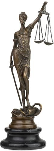 Moritz Bronzefigur Lady Justice mit Waage und Schwert - Justitia Figur auf Marmorsockel - 7,5 x 7,5 x 23,5 cm - Elegante Deko für Kanzlei, Büro oder Wohnzimmer