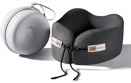 drembloo Neck Pillow Airplane, 100% Pure Memory Foam, Comfortable Breathable Cover, Travel Pillows for Airplanes, Ergonomic Design, Neck Pillow for Traveling, Airplane Pillow Flight Train, Black