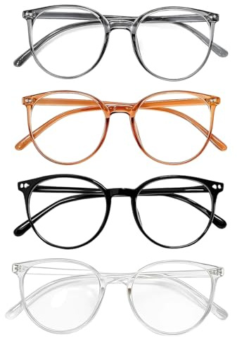 JcvPot Blaulichtfilter Brille Damen, 4er Set in Kaltbraun, Schwarz, Grau und Transparent, Leichtgewicht, Ideal für Computerarbeit, Gaming, Fernsehen, Reduziert Augenermüdung