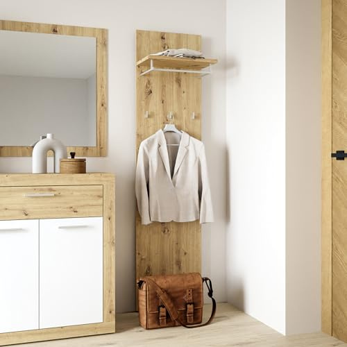 Forte BACCIO Hängepaneel 40 50, modernes Garderobenpaneel, Kleiderhaken, Hutablage, Holzwerkstoff, Mauvella Eiche Holzdekor, 45 cm breit x 196,8 cm hoch x 25,5 cm tief