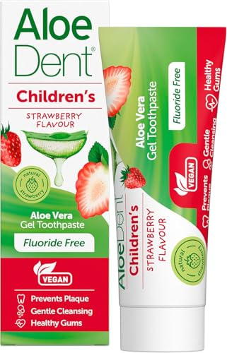 Aloe Dent Lot de 3 tubes de pâte à dents en gel d'aloe vera pour enfants - Sans fluorure - Prévient la plague, le nettoyage doux et les gums sains - Végétalien, cruelty et SLS - 50 ml