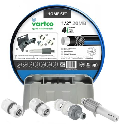 Vartco Home Gartenset Schlauch 1/2'' 20 m 4-lagig Anti-Knick UV-beständig Schnellkupplungen Stop-Durchgang Anschluss Sprinkler Aufhänger Komplettes Set zum Bewässern des Gartens