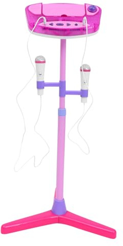 GARIOUANS Microfono Karaoke con Supporto Doppio Microfono Rosa per Gioco Educativo e Feste