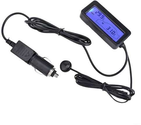 TONIXY Thermomètre numérique LCD 12 V pour voiture, jauge de température intérieure et extérieure et fil de capteur de 1,5 m, pour la surveillance intérieure et extérieure du véhicule (bleu)