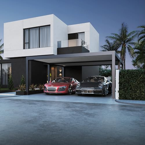Weide Doppelcarport aus Aluminium | 6 x 5,3 M | Garage anthrazit | Autoüberdachung, Größe:6.0 x 5.3 Meter