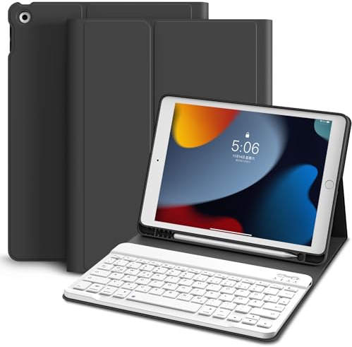 KVTVOU Funda con teclado para iPad 9, 8ª y 7ª generación 10.2 pulgadas 2021/2020/2019, teclado QWERTZ magnético Bluetooth, soporte para lápiz integrado, funda blanda de TPU para iPad 9/8/7, negro