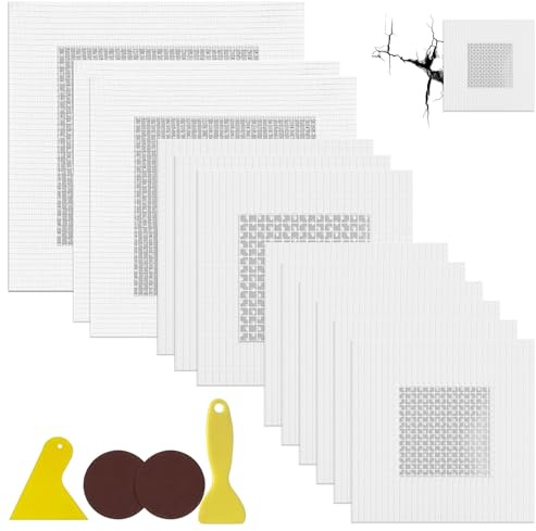 glonest 16 Pcs Wall Repair Kit, 2/4/6/8 Inch Dry Wall Patch Kit Self Adhesive Drywall Repair Kit with 2 Scraper and 2 Sandpaper, Plasterboard Hole Filler for Quick Fix Broken Walls and Ceiling Cracks