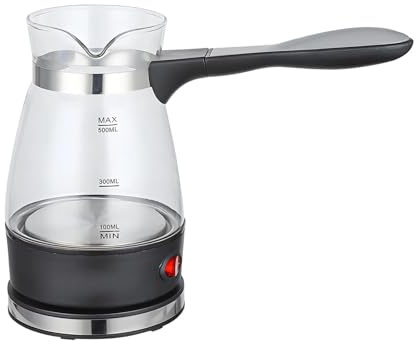 Bassadoro Electric Turkish Coffee Pot 500ml, Fast Brew & Tea Warmer, Anti Scald Detachable Handle, Glass & Stainless Steel Kettle for Home Restaurant Cafe RV (UK Plug)