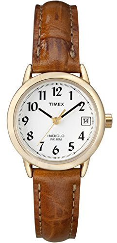 Timex Women's Easy Reader Watch, Brown/Gold-Tone/White/C/25mm, 25 mm, Minimalist