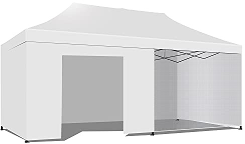 Taman - Gazebo da Giardino 3X6 Impermeabile con Teli Laterali Tendone Pieghevole per fiere e mercati (Bianco)