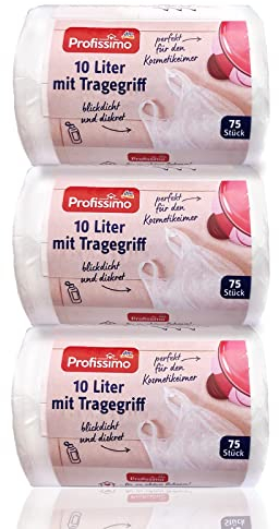Profissimo Poubelle Sacs poubelle avec poignée – 10 L – 225 pièces (3 x 75) – indéchirables & étanches