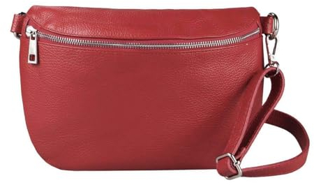 OBC Made in Italy Damen Leder Tasche Gürteltasche Crossbody Hüfttasche Bauchtasche Umhängetasche Cross-Over Bodybag Schultertasche Handytasche (Dunkelrot)