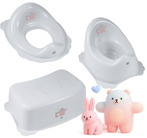 Hylat Baby 3in1 Töpfchen-Set für Kinder - Toilettensitz, Tritthocker & Töpfchen - Kindertoilette fürs WC-Training - Sicher & Komfortabel Farbe - Grau, Motiv - Friends