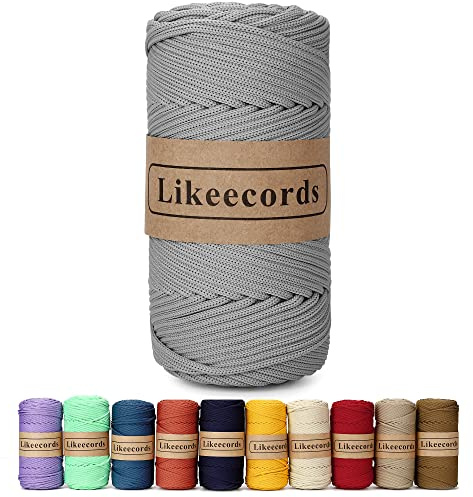 Likeecords makramégarn 4 mm, 130 meter polyesterrep, 100 % polypropylensnöre, makramérep, 4 mm, virkväska, snöre, makramé, rep, virkgarn, present för stickade varor (grå)