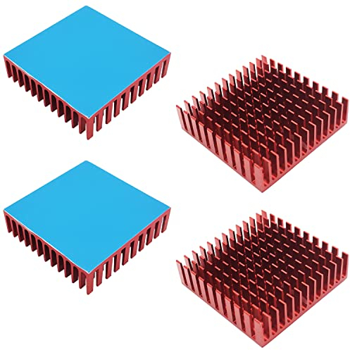 Dissipateur, CTRICALVER Dissipateur Thermique en Aluminium 4 Pcs, Heatsinks avec ruban thermique pour refroidir les imprimantes 3D - - 40 * 40 * 11 mm (rouge)