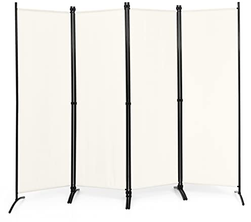 COSTWAY rumsavdelare skiljevägg, 220 x 173 cm, vikbar paravent, insynsskydd 4 delar, väggskärm av metall och polyester, inomhusdelning, för hem, kontor, terrass, beige