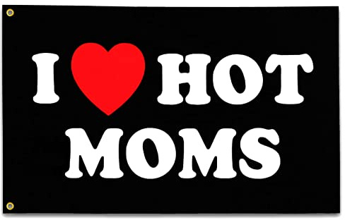 I Love Moms Flag I Heart Hot Moms Flag 3x5 Ft Funny Decoration Banner for Indoor Outdoor and College Dorm Wall Decor - Mother'S Day Birthday Tapestry Gifts