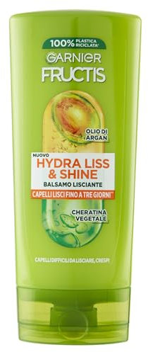 Garnier Fructis Balsamo Lisciante, Per Capelli Crespi, Effetto Luminoso, Con Olio di Argan e Cheratina Vegetale, Hydra Liss & Shine, 200 ml