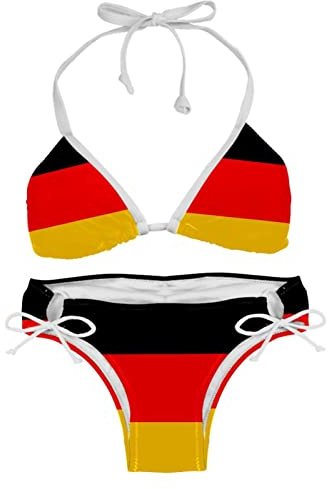 Bikini Sets für Damen Strand Badeanzug Deutschland Flagge Schwarz Rot Gelb Streifen, Mehrfarbig, XL