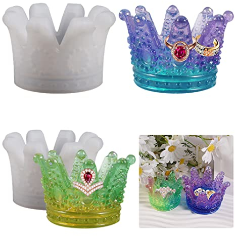 DIYBravo 2 pz Stampi in Resina Corona Porta Anelli Scatola Stampi Silicone Vaso Epossidica Artigianato Fai Da Te per Tavola Casa Ufficio