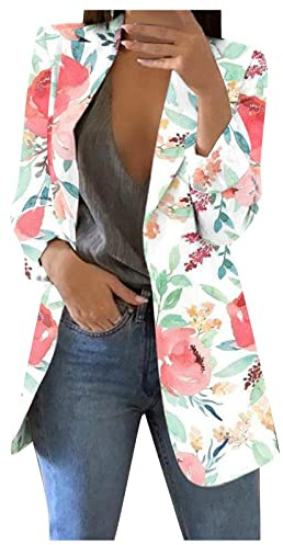 Veste Femme Chic et Élégant Fleurie Cintré sans Bouton Blazers Pas Cher Marque Bureau Affaires Haut L'été Automne Mode Costume De Travail Blouson Jacket Vêtements Femme Rose L