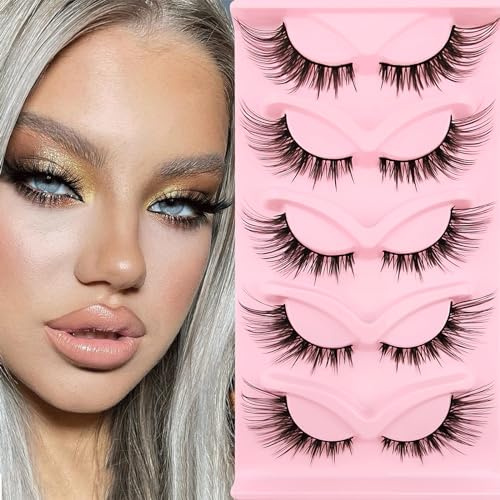 3D Falsche Wimpern Katzenauge, Cat-Eye Natürliche Künstliche Wimpern Extensions Set, 20mm Flauschiges Fox Eye Künstliche Wimpern Natürlich Look, 5 Paare Wiederverwendbar Faux Mink Wimpern(HY5-5)