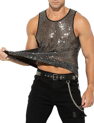 Casey Kevin Glitter Tank Top Hombre Camiseta Lentejuelas Brillante Chaleco Discoteca Ropa Festival Outfit Men