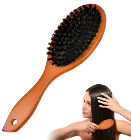 Wisebom Brosse à Cheveux de poils de Sanglier Naturel, Antistatique du Cuir Chevelu Peigne, Ovale Brosse à Cheveux de poils pour Femme Homme et Enfant à Démêler et Coiffer