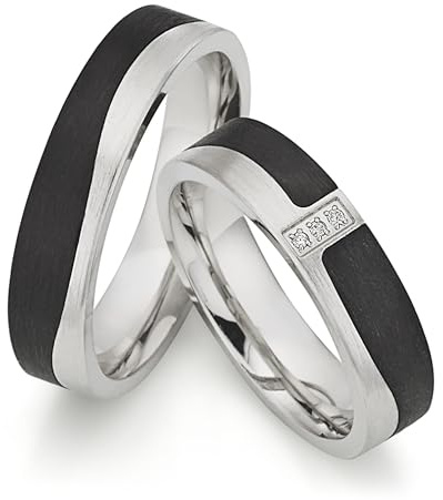 123traumringe Eheringe in 925 Silber & Carbon I Partnerringe mit 3 Brillanten & Etui I Gravierbare Eheringe mit Ringgröße 50-70 mm I Hochwertige Verlobungsringe in 5 mm Breite & 2 mm Stärke I P15