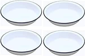 Lucaro Set di 4 piatti tradizionali smaltati bianchi da 18 cm, per torte e torte, design vintage, adatti per forno e stufa, lavabili in lavastoviglie, vassoio, latta