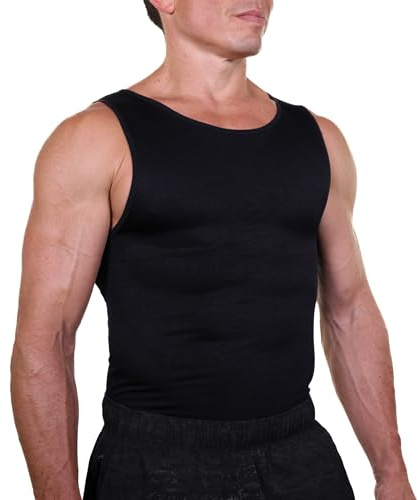 Esteem Apparel Herren Kompressionshemd Weste Figurformender Body Shaper Nahtlose Unterhemden Shapewear Workout Tanktops (Schwarz, XL)