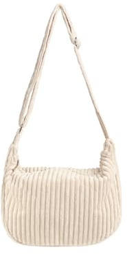 Ulisty Damen Klein Cord Hobo Tasche Breiter Gurt Umhängetasche Schultertasche Lässig Messenger Schulranzen Handtasche Tägliche Tasche beige